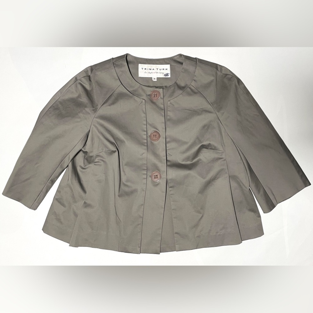 Trina Turk GRAY Lined Jacket with 3/4 Length Sleeves